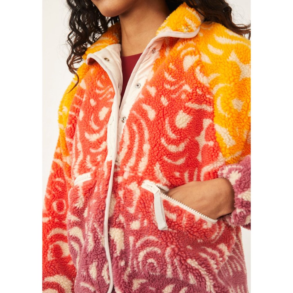 FP Movement by Free People Gradient Teddy Jacket in Orange, Pink, Cream - Picture 5 of 10